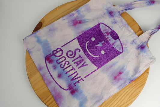 Handmade Stay Positive Battery Tote Bag