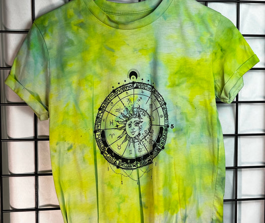 Upcycle Thrifted Tie Dye Zodiac Horoscope Short Sleeve Shirt