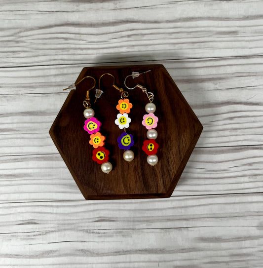 Handmade Flower Smiley Dangle Earrings
