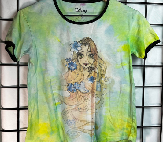 Upcycle Thrifted Tie Dye Disney Tangled Rapunzel Short Sleeve Shirt