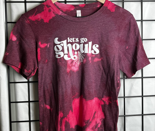 Upcycle Thrifted Tie Dye Let's Go Ghouls Halloween Short Sleeve Shirt