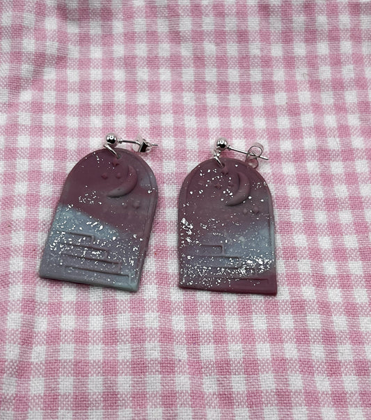 Crescent Moon and Stair Clay Earrings